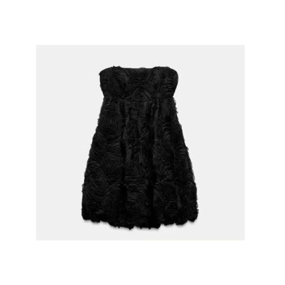 Zara Women Mini Dress Large Black Tulle Boho Festive Days Strapless 9960/754 NWT